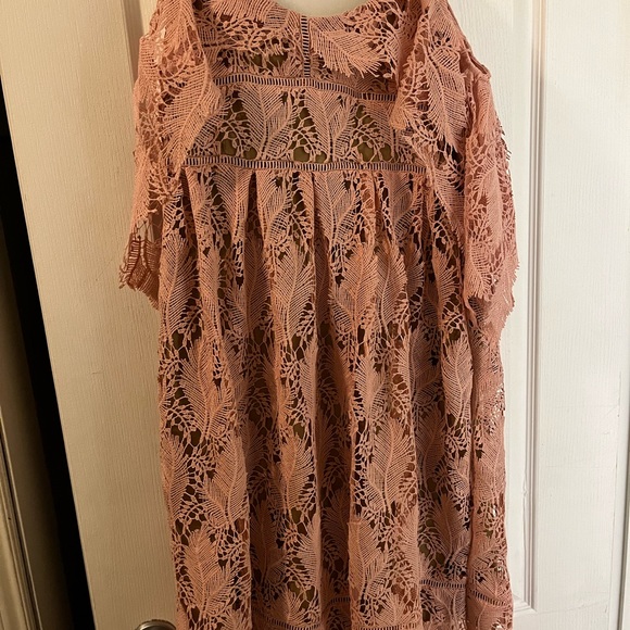 Motherhood Maternity Pink Lace Overlay Zipper Back Dress - Size Large - Picture 2 of 2